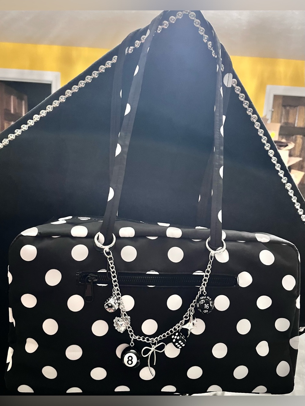 Nylon Polka Dots Bowler Bag/Shoulder Bag- FREE Bag Charm With Purchase